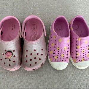 Kids Pink Sparkling Crocs and Native with stars Set